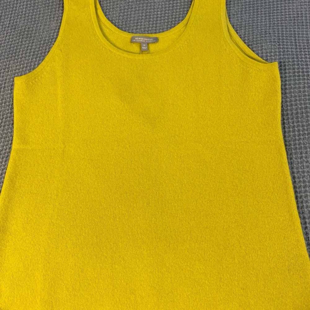 $199  Women Yellow Cashmere Crewneck Tank Vest Sweater Plus Size 1X